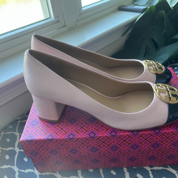 Tory Burch Chelsea 50mm Captoe pump Seashell Pink/Perfect Navy Size 10 - Picture 4 of 8